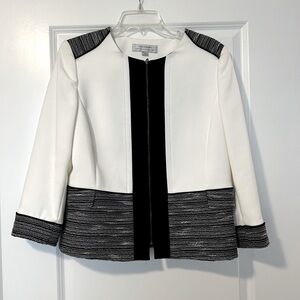 Women’s Tahari White Black Zip Down Blazer Jacket - Size 12